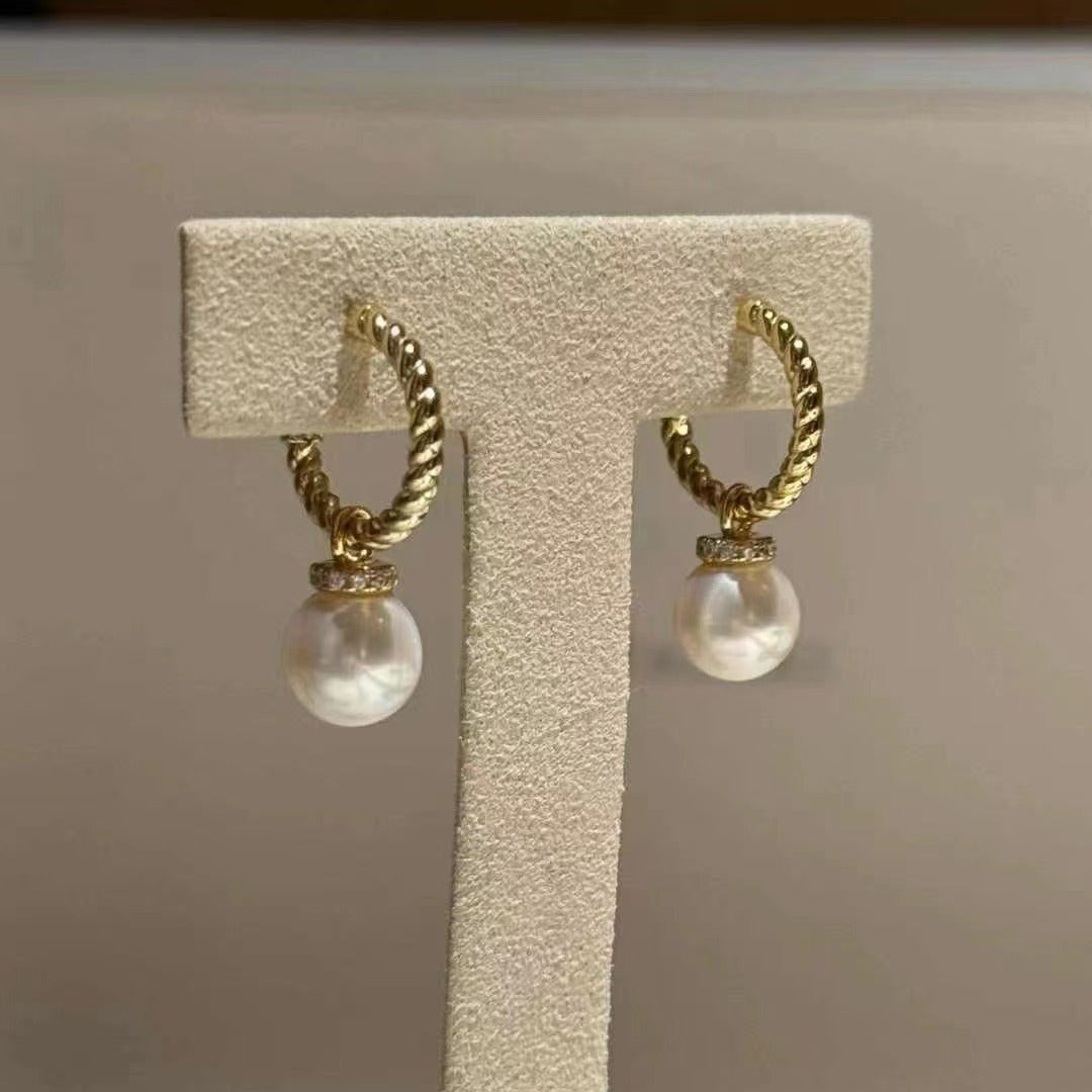 Twisted Gold Hoop Earrings with Freshwater Pearl Drops