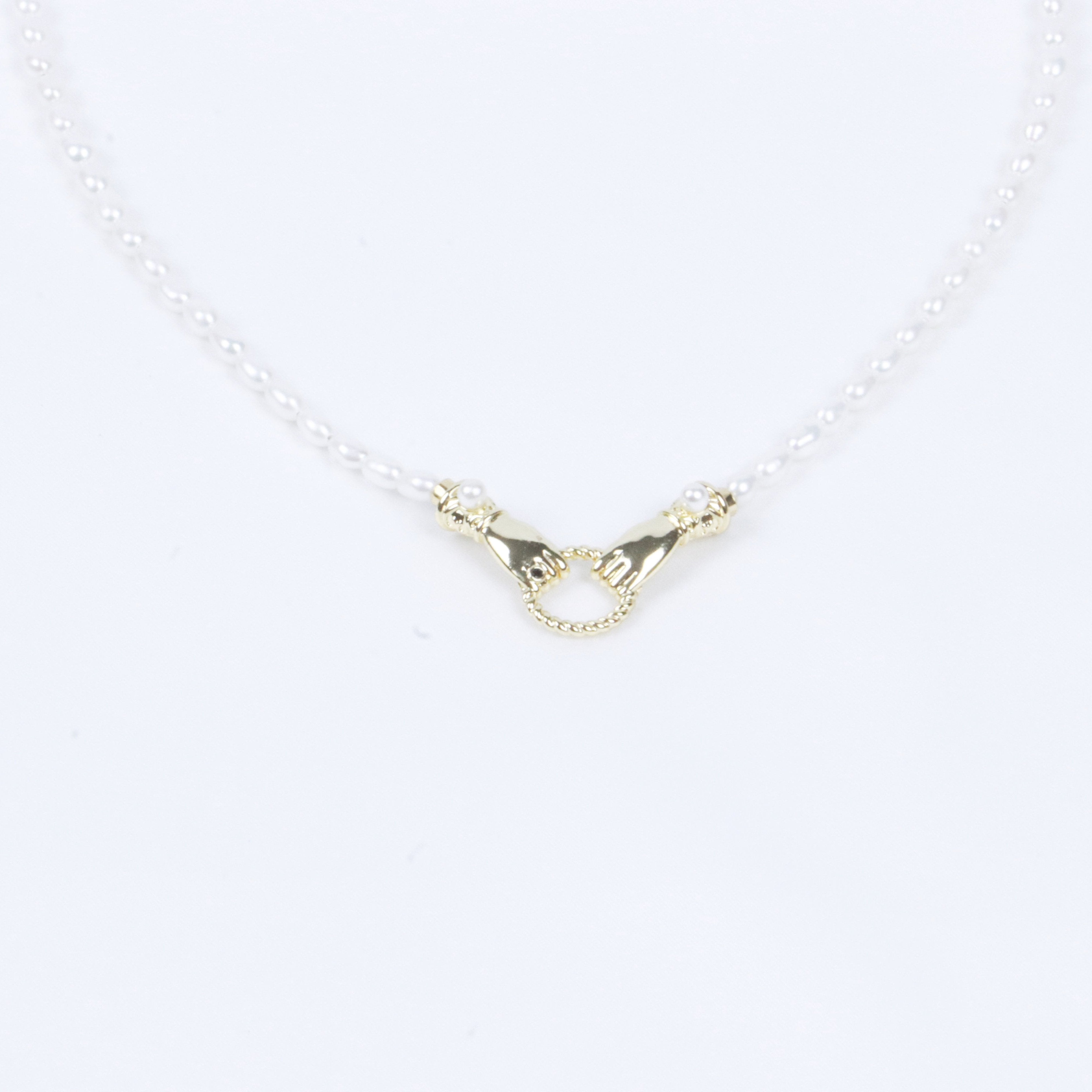 Rice Shape Pearl Strand with Alloy Gold Design