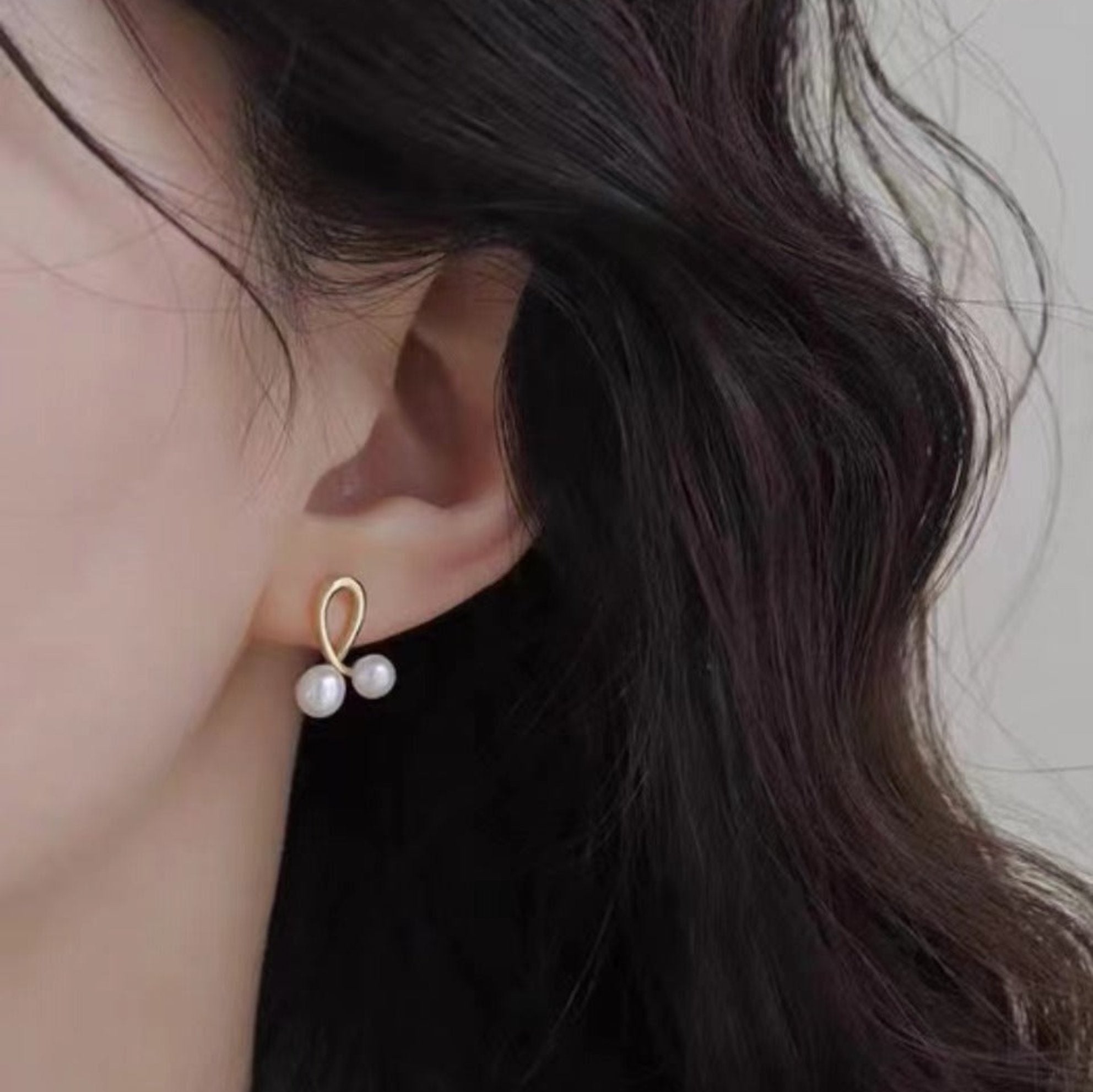 Double Pearl Infinity Earrings