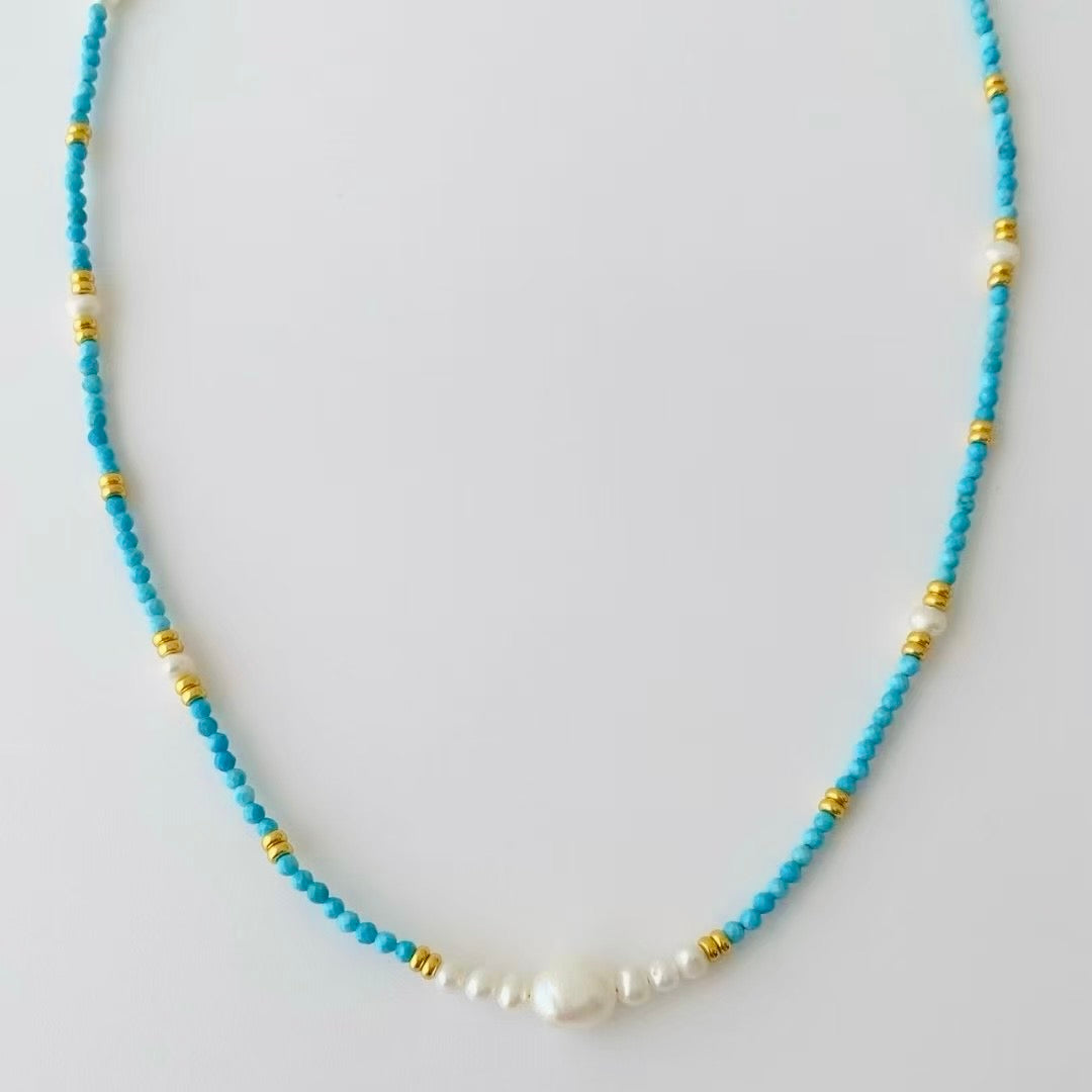 Blue Turquoise Pearl Necklace