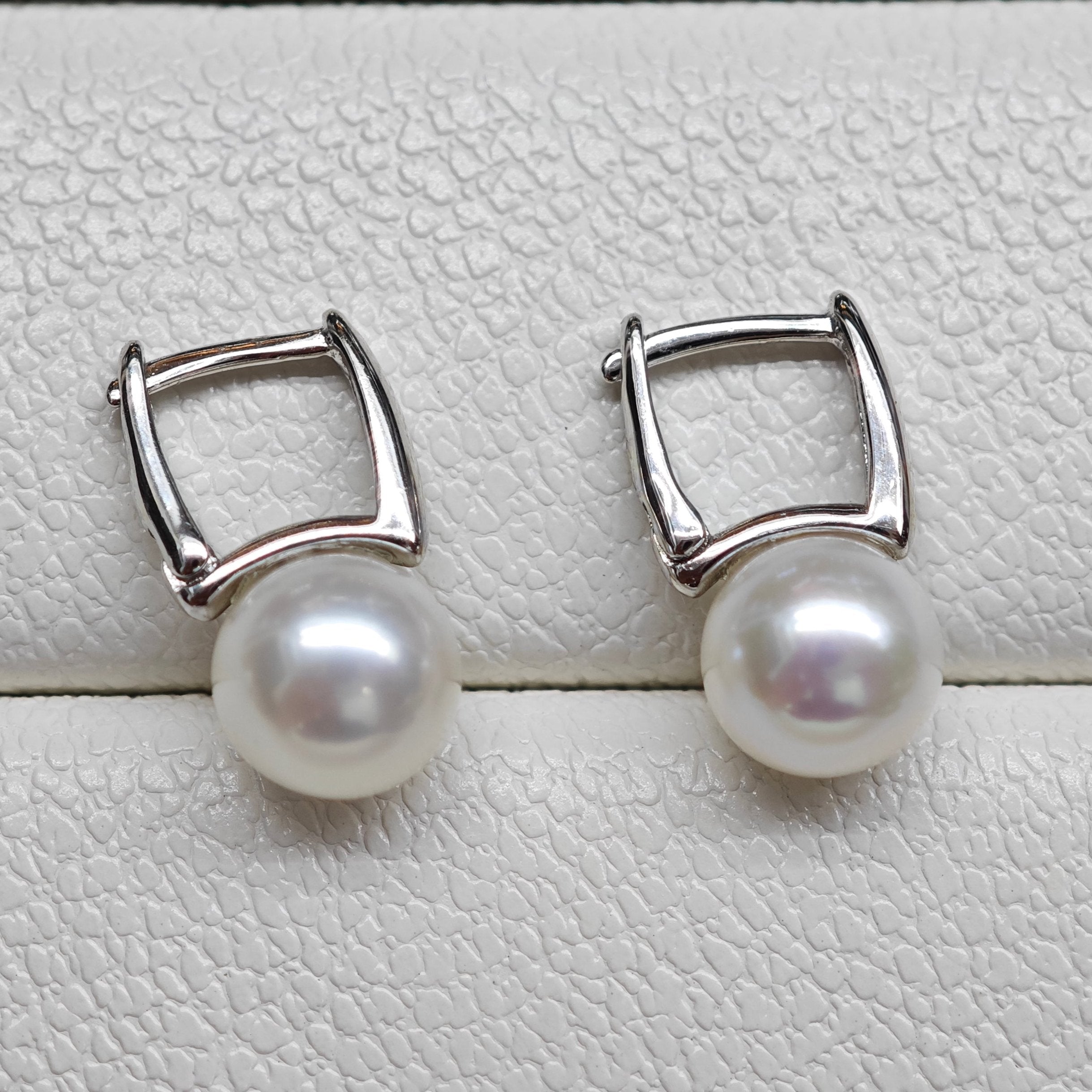 Modern Minimalist Silver Pearl Earrings