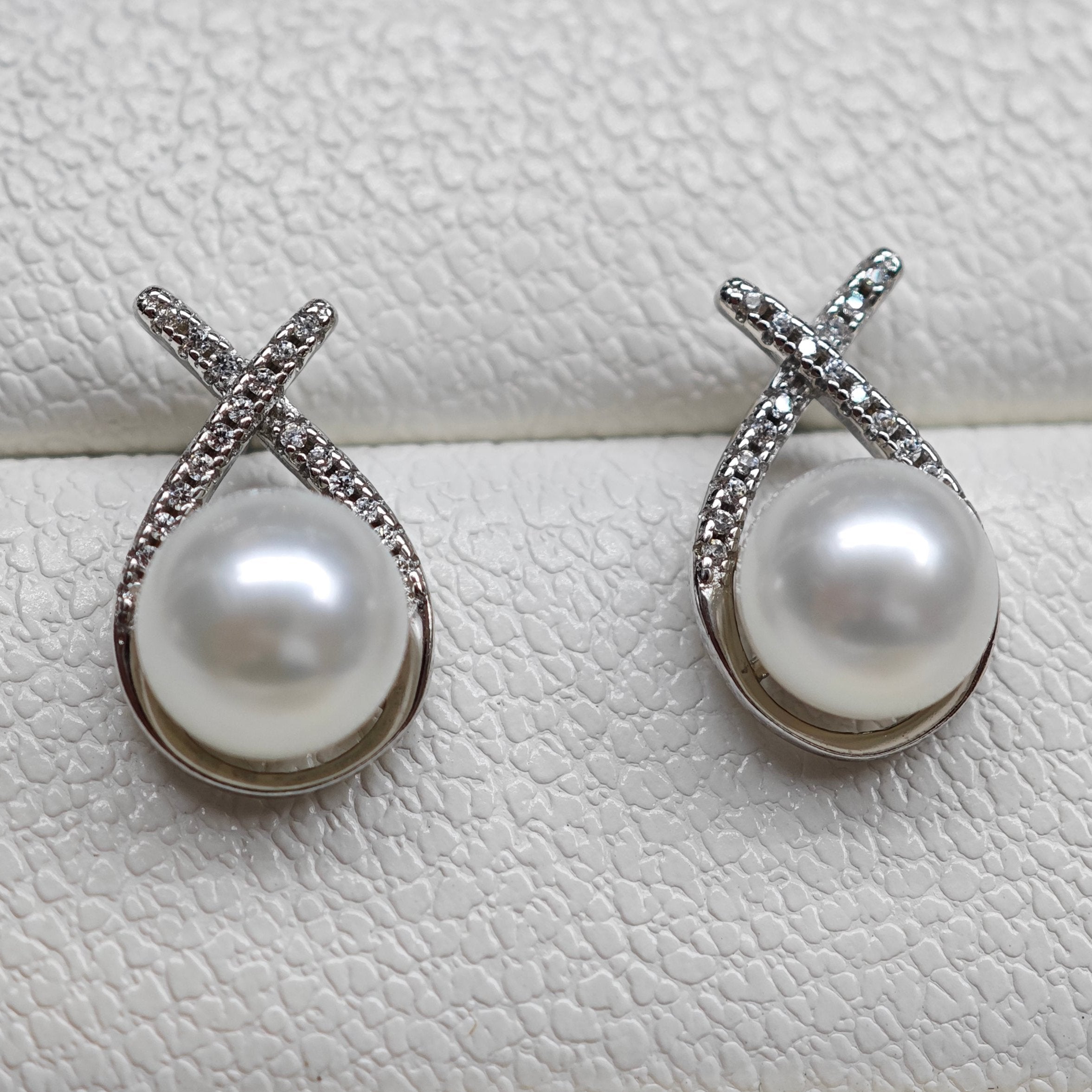 Infinity Silver Pearl Earrings