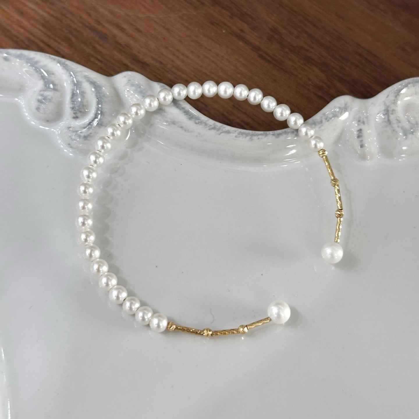 Baby Pearl Bracelet with 18k Gold Sparkle Bead - 4-4.5mm Flawless Pearls