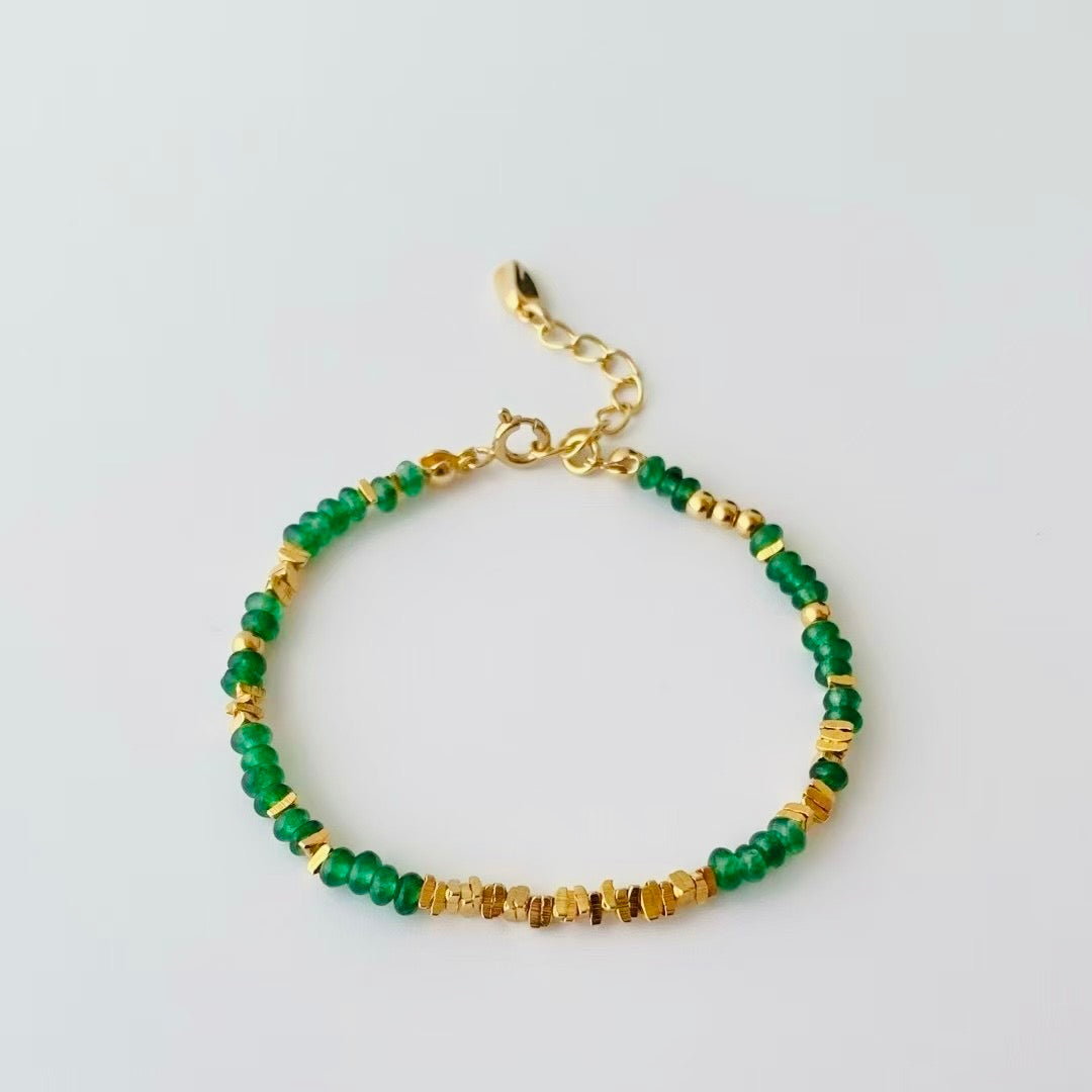 Green Stone & Gold Chip Bracelet