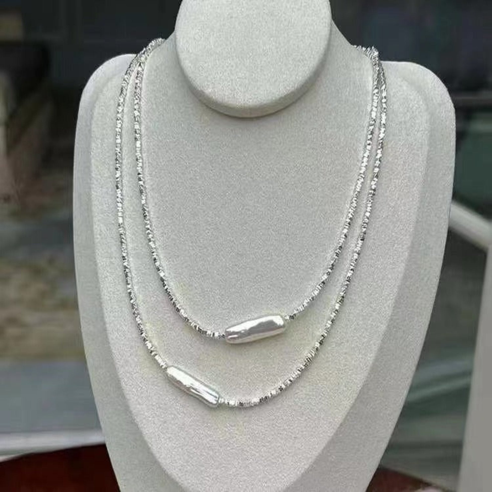 Silver Beaded Necklace with Baroque Pearls