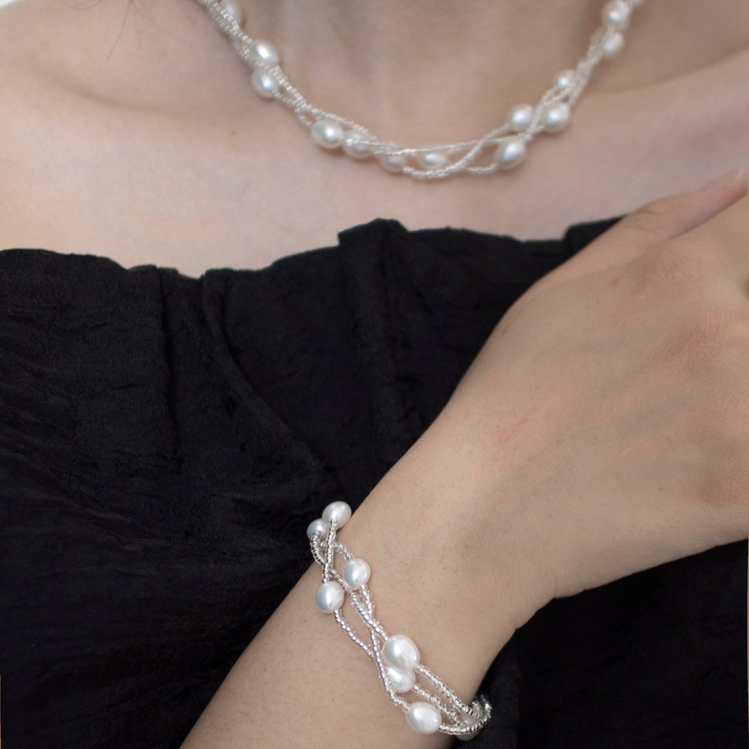 Handmade Double-Wrap Pearl & Czech Glass Set