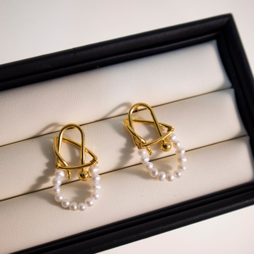 Modern Arc Baby Pearl Earrings