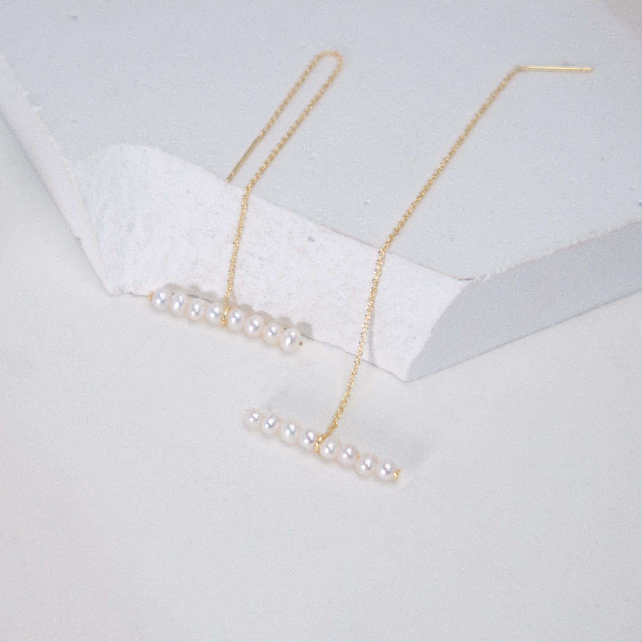Baby Pearl Balance Bar Threader Earrings