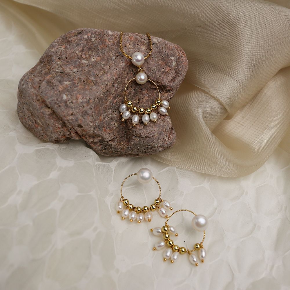 Aurora Petite Pearl Hoop Set — Necklace & Earrings