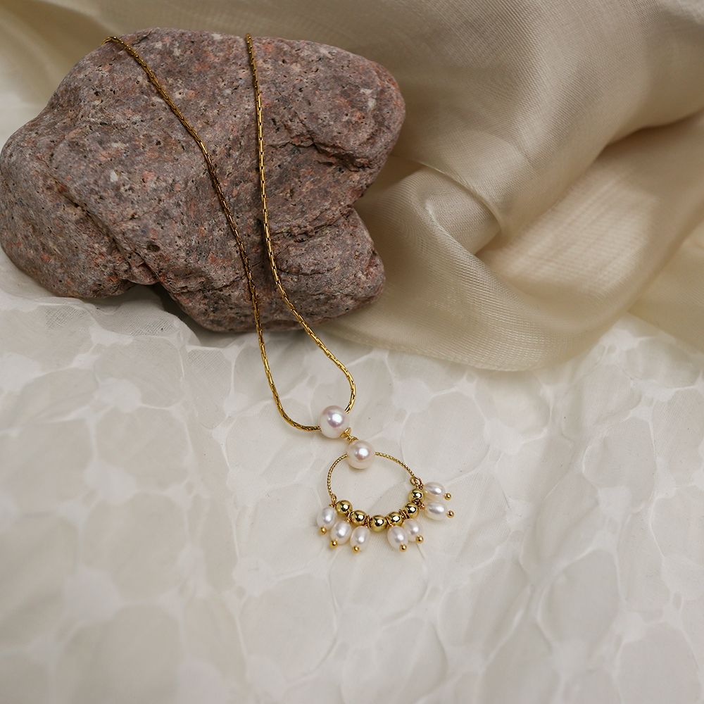 Aurora Petite Pearl Hoop Set — Necklace & Earrings