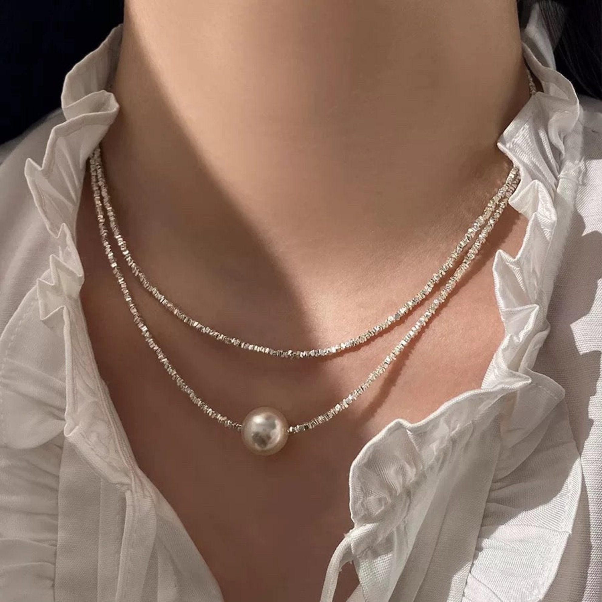 White South Sea on Silver Granule Bead