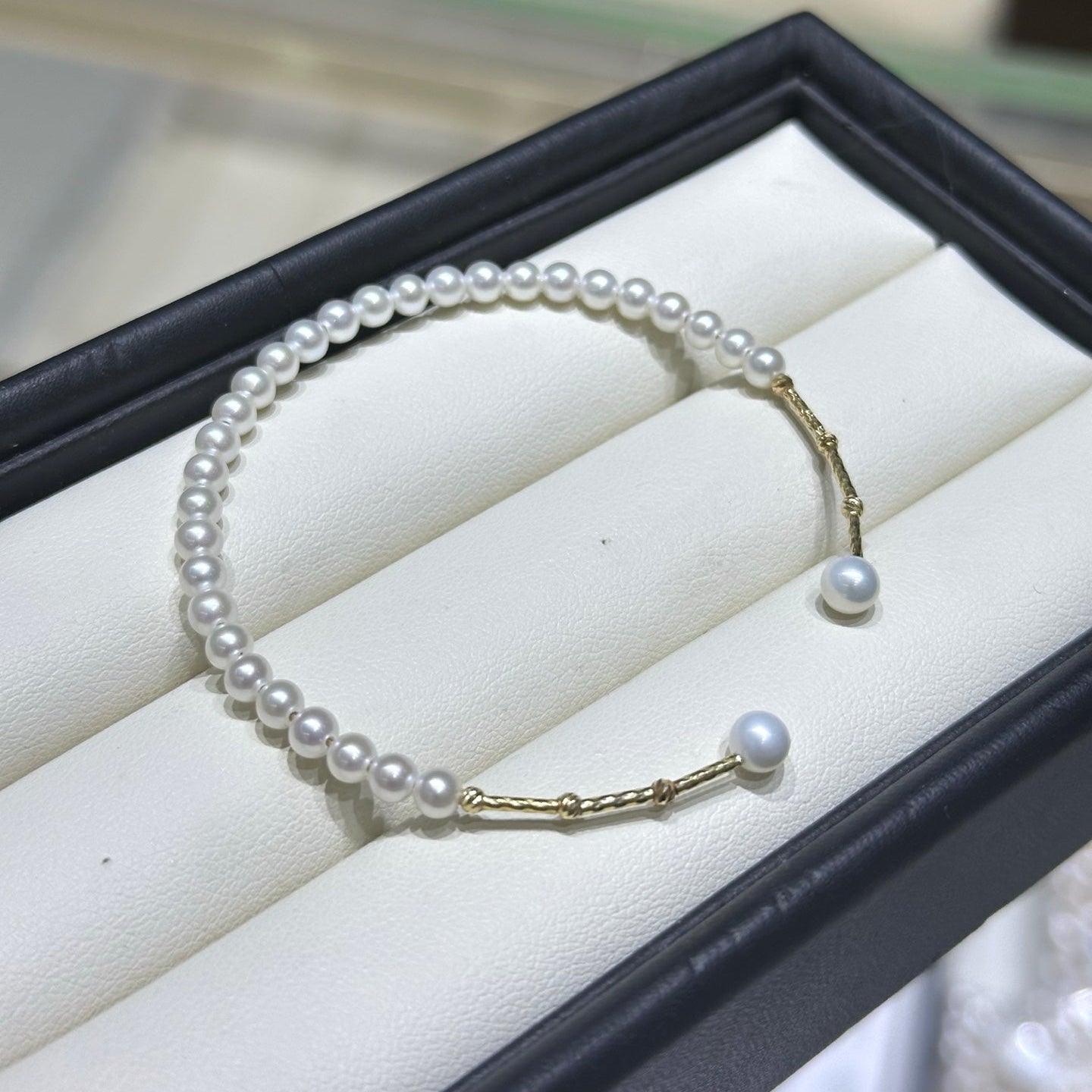 Baby Pearl Bracelet with 18k Gold Sparkle Bead - 4-4.5mm Flawless Pearls