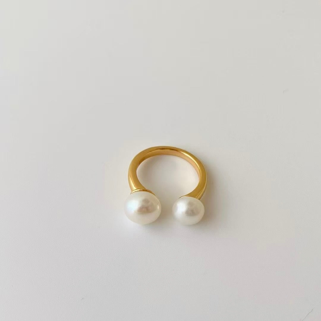 Freshwater Pearl “Smile” Open Ring – Gold Vermeil on Sterling Silver