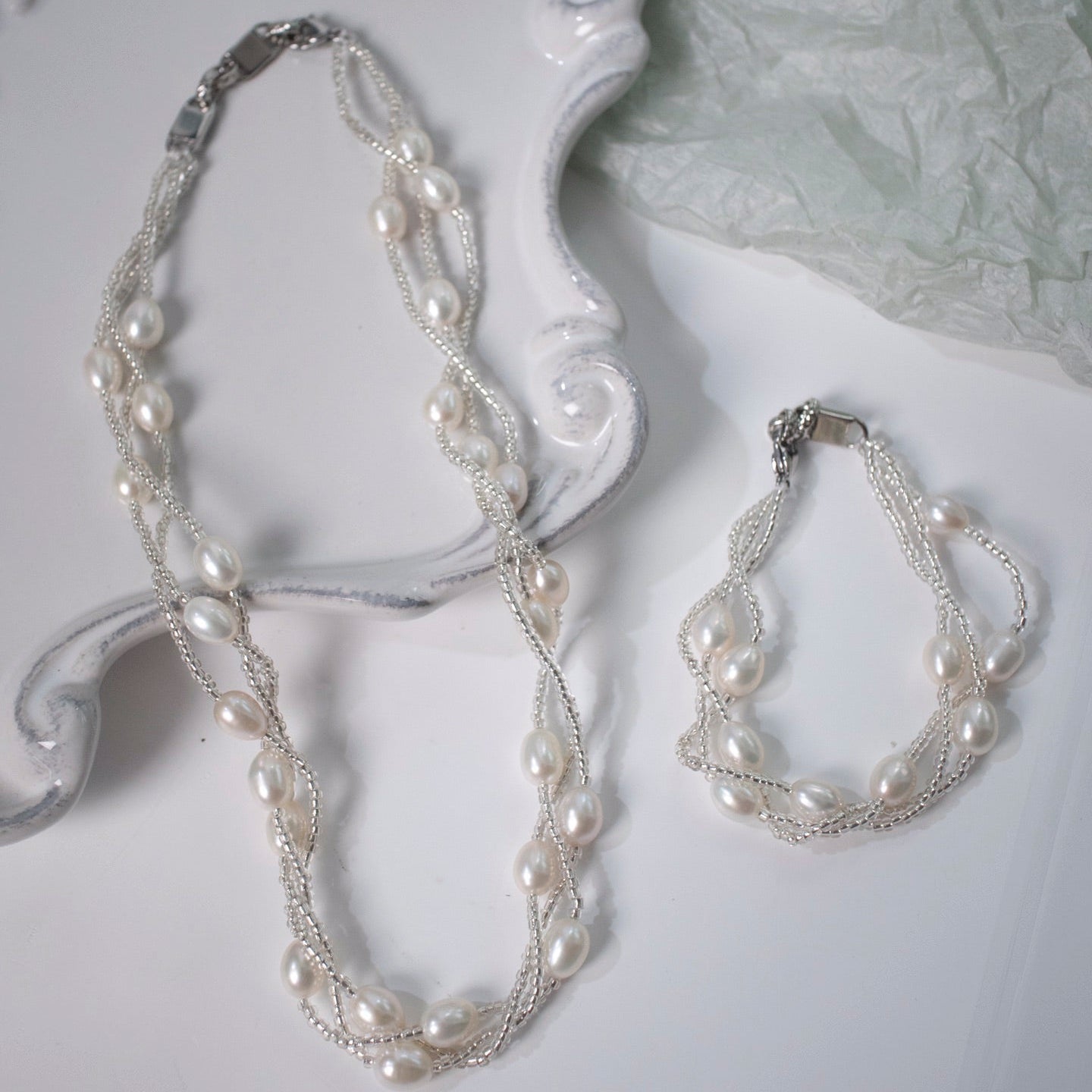 Handmade Double-Wrap Pearl & Czech Glass Set
