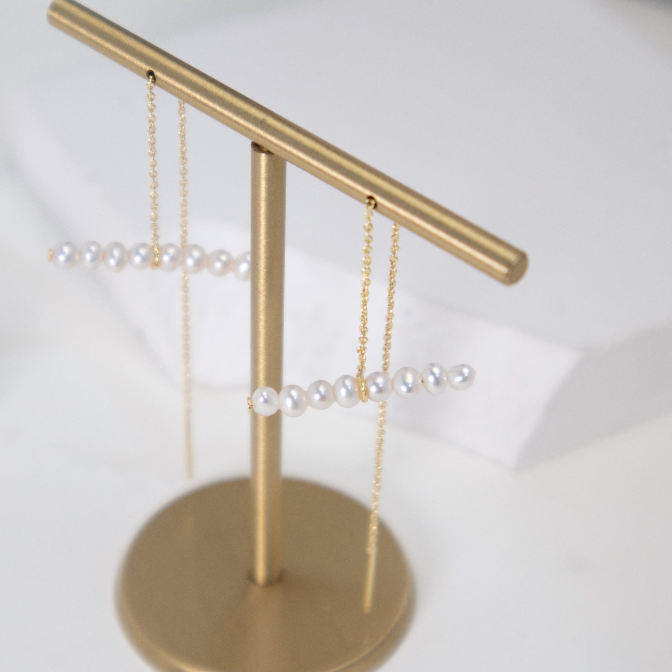 Baby Pearl Balance Bar Threader Earrings