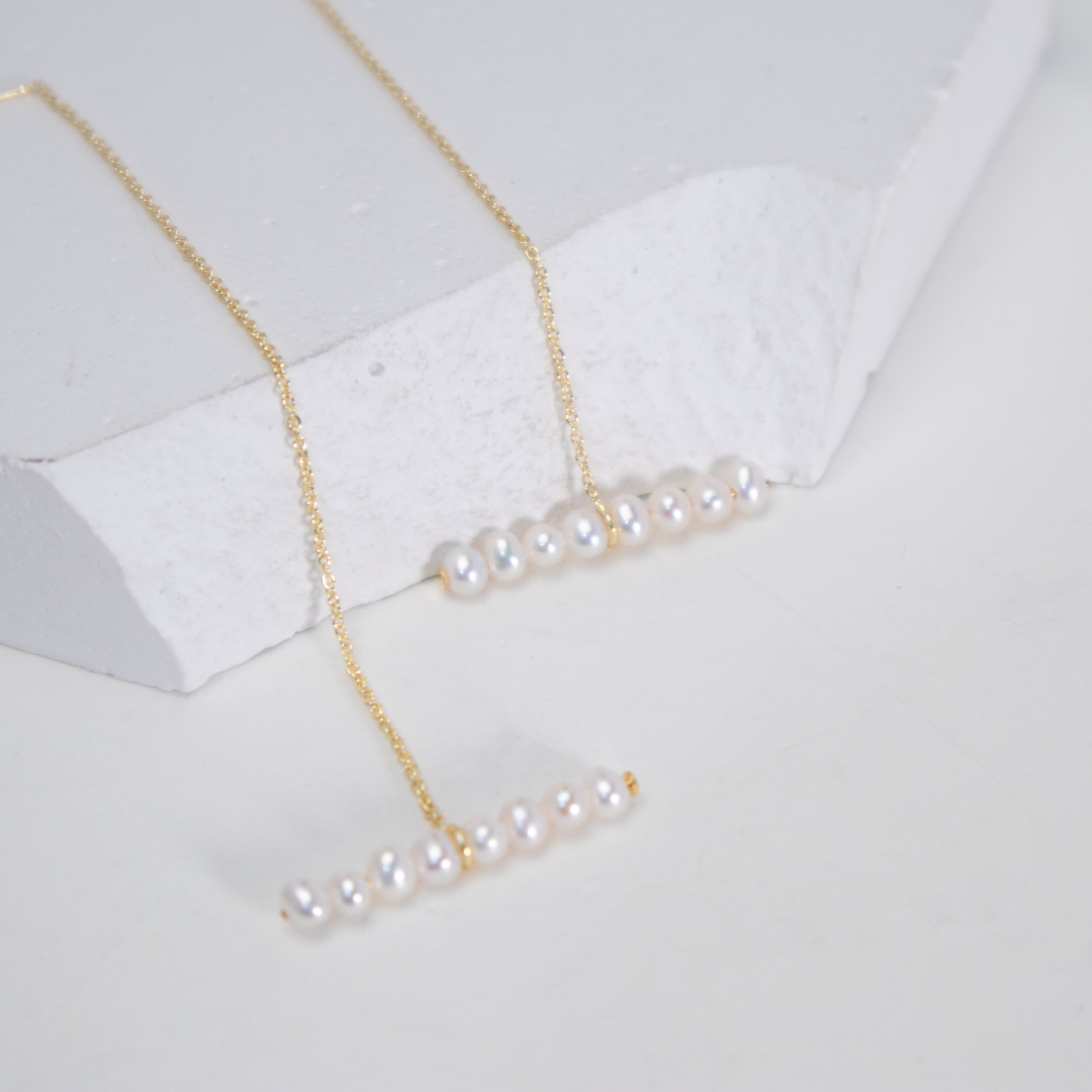 Baby Pearl Balance Bar Threader Earrings