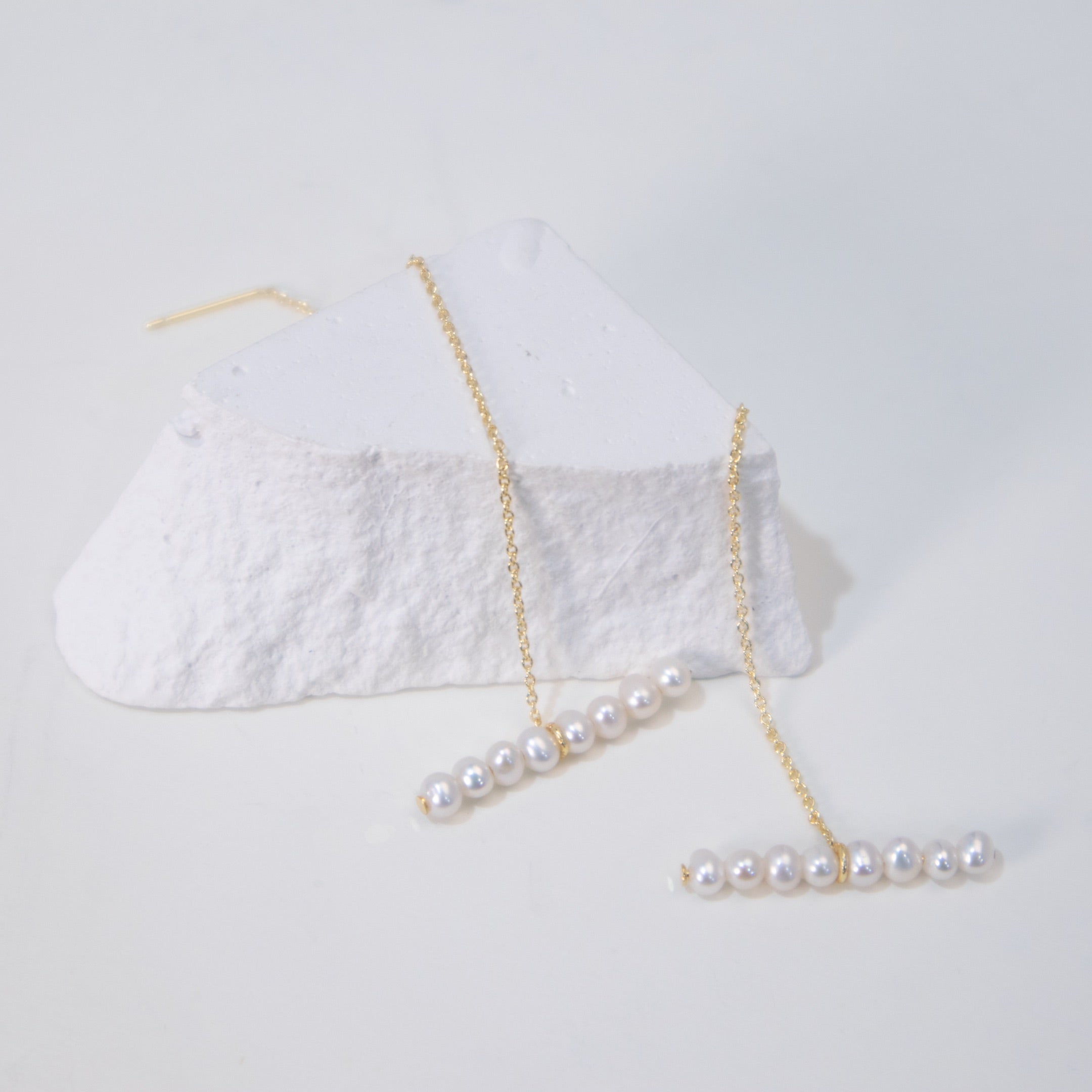 Baby Pearl Balance Bar Threader Earrings